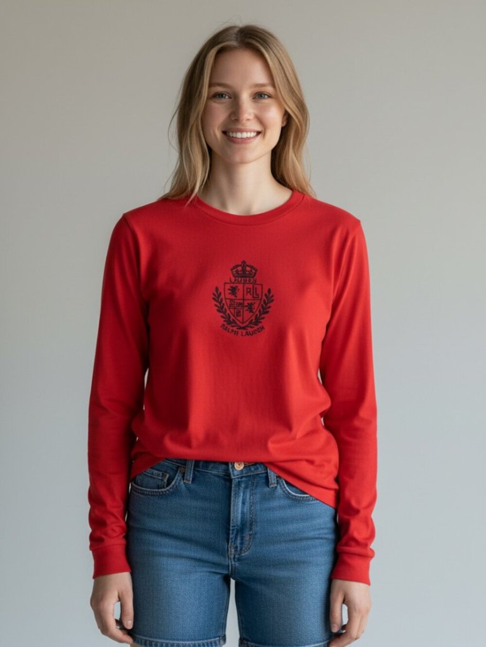 Ralph Lauren Red Long Sleeve Tee Large Embroidered Lauren Active